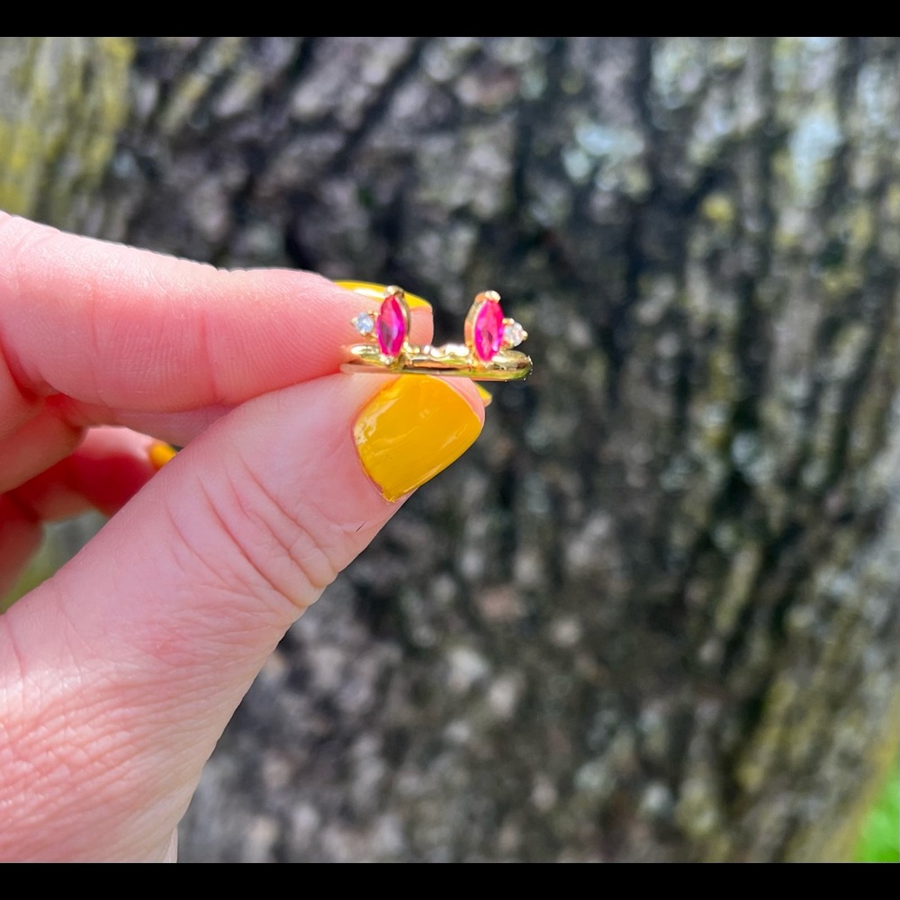 Yellow gold ruby diamond ring guard enhancer wrap